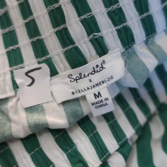 Women Splendid x Cella Jane White Green Stripe 2 PC- Set  Collared Top/S Short/M - Picture 15 of 16